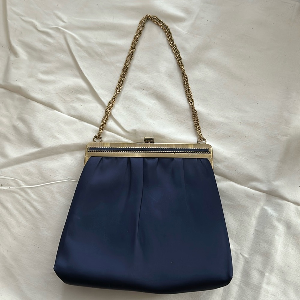 Vintage Blue satin purse/clutch. HL/Harry Levine